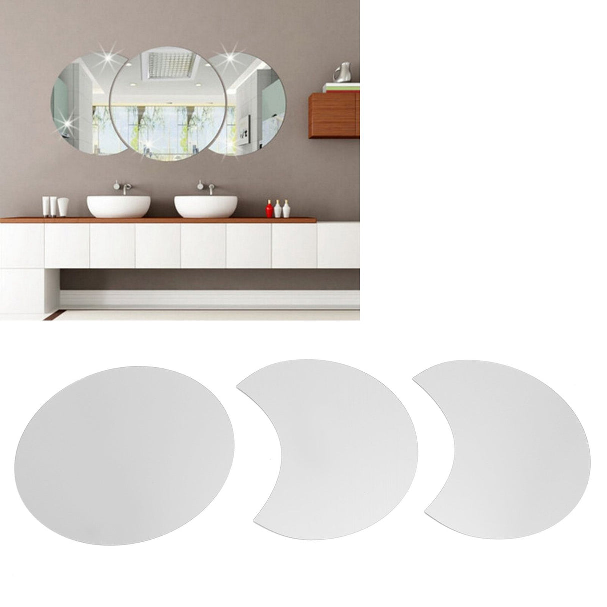 Round Mirror Wall Sticker DIY Wall Decal for Home Living Room TV Background Bedroom DecorSilver