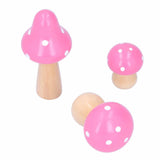 3Pcs/Set Mushroom Crafts Innovative Cute Wooden Ornaments Home Office Desktop DecorationPink - Close-Up Angle