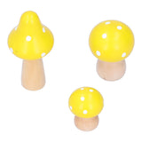 3Pcs/Set Mushroom Crafts Innovative Cute Wooden Ornaments Home Office Desktop DecorationYellow - Close-Up Angle