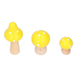 3Pcs/Set Mushroom Crafts Innovative Cute Wooden Ornaments Home Office Desktop DecorationYellow - Extra Image