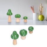 3Pcs/Set Mushroom Crafts Innovative Cute Wooden Ornaments Home Office Desktop DecorationGreen