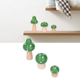 3Pcs/Set Mushroom Crafts Innovative Cute Wooden Ornaments Home Office Desktop DecorationGreen