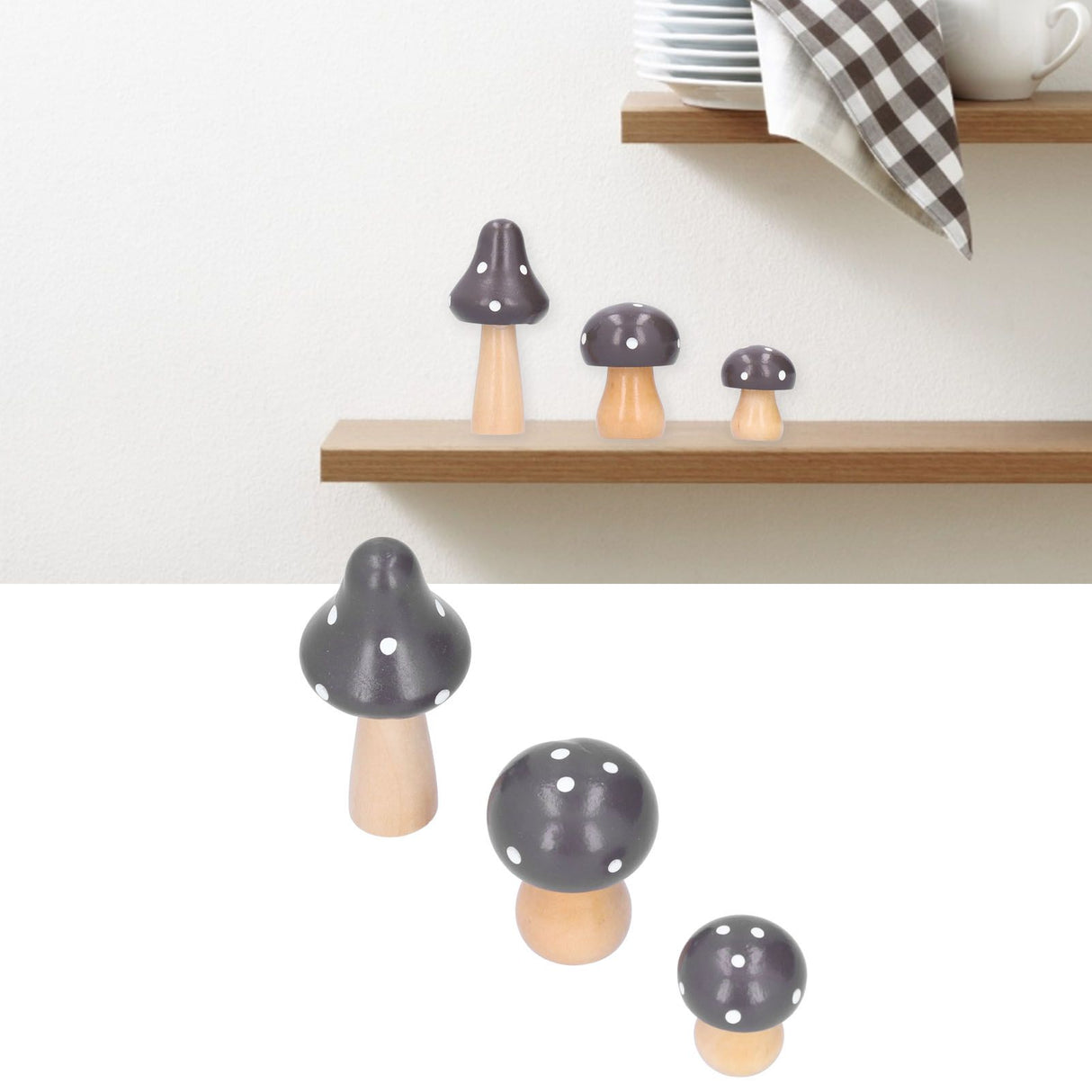 3Pcs/Set Mushroom Crafts Innovative Cute Wooden Ornaments Home Office Desktop DecorationBrown