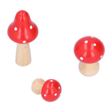 3Pcs/Set Mushroom Crafts Innovative Cute Wooden Ornaments Home Office Desktop DecorationRed - Side View