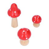 3Pcs/Set Mushroom Crafts Innovative Cute Wooden Ornaments Home Office Desktop DecorationRed - Close-Up Angle