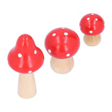 3Pcs/Set Mushroom Crafts Innovative Cute Wooden Ornaments Home Office Desktop DecorationRed - Low Angle