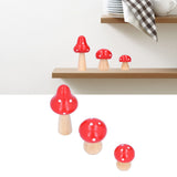 3Pcs/Set Mushroom Crafts Innovative Cute Wooden Ornaments Home Office Desktop DecorationRed - Extra Image