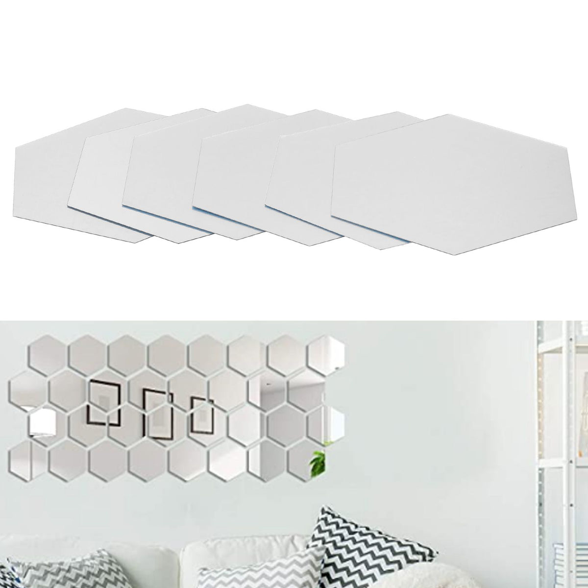 Mirror Wall Stickers Removable Hex Decals Home Living Room Bedroom Decoration Silver18x16x9.2cm (234pcs Sticker) 32Pcs