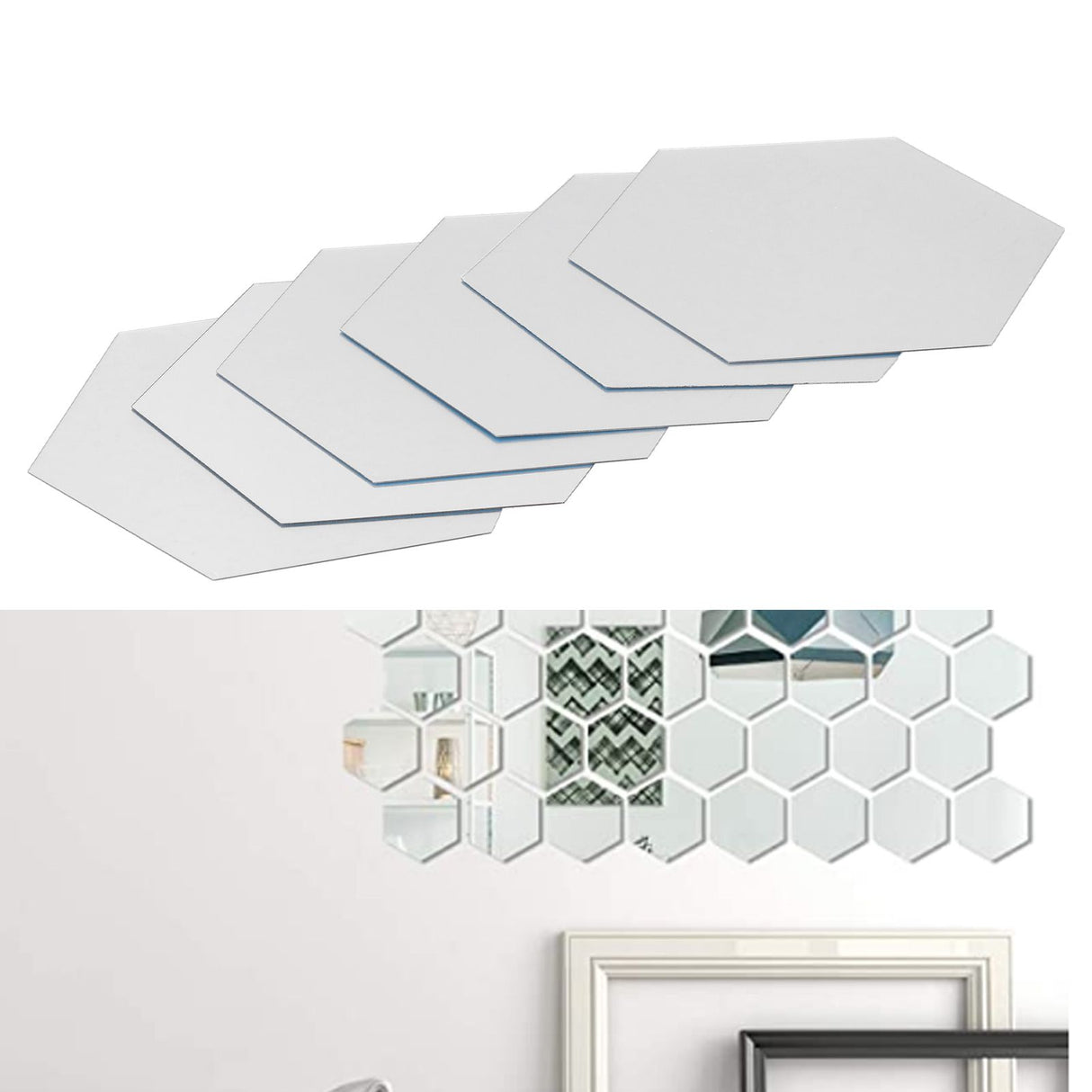 Mirror Wall Stickers Removable Hex Decals Home Living Room Bedroom Decoration Silver18x16x9.2cm (234pcs Sticker) 32Pcs