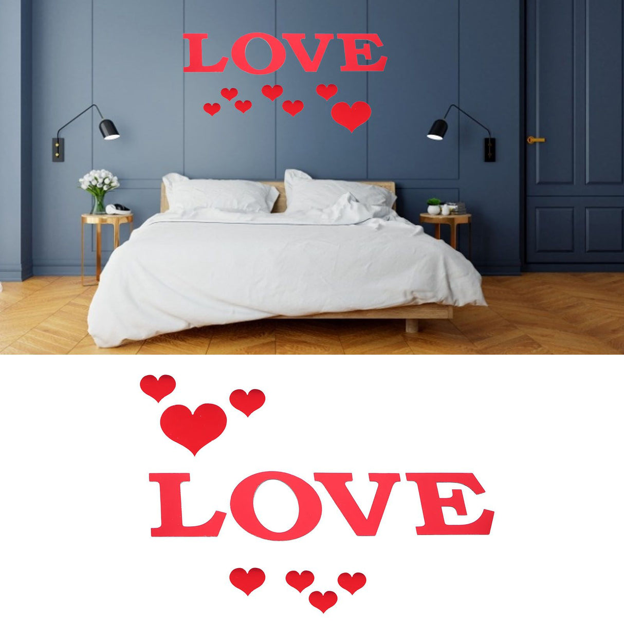 Mirror Wall Stickers Heart Shape DIY Wall Decal for Home Bedroom Living Room DecorRed