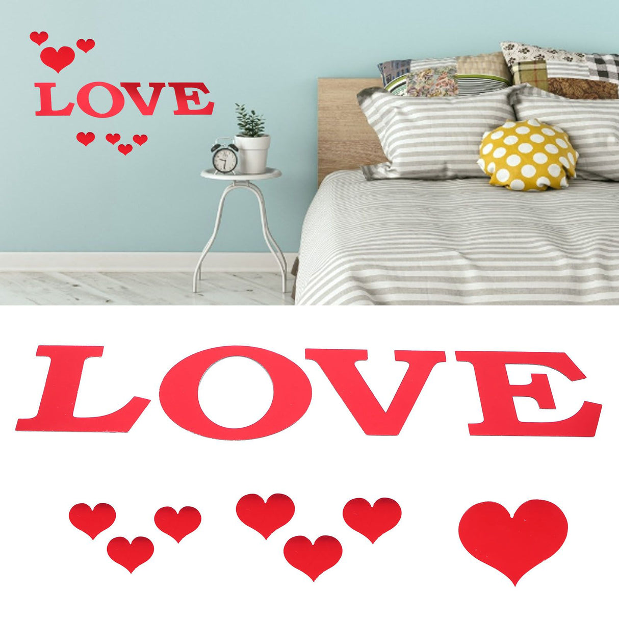 Mirror Wall Stickers Heart Shape DIY Wall Decal for Home Bedroom Living Room DecorRed