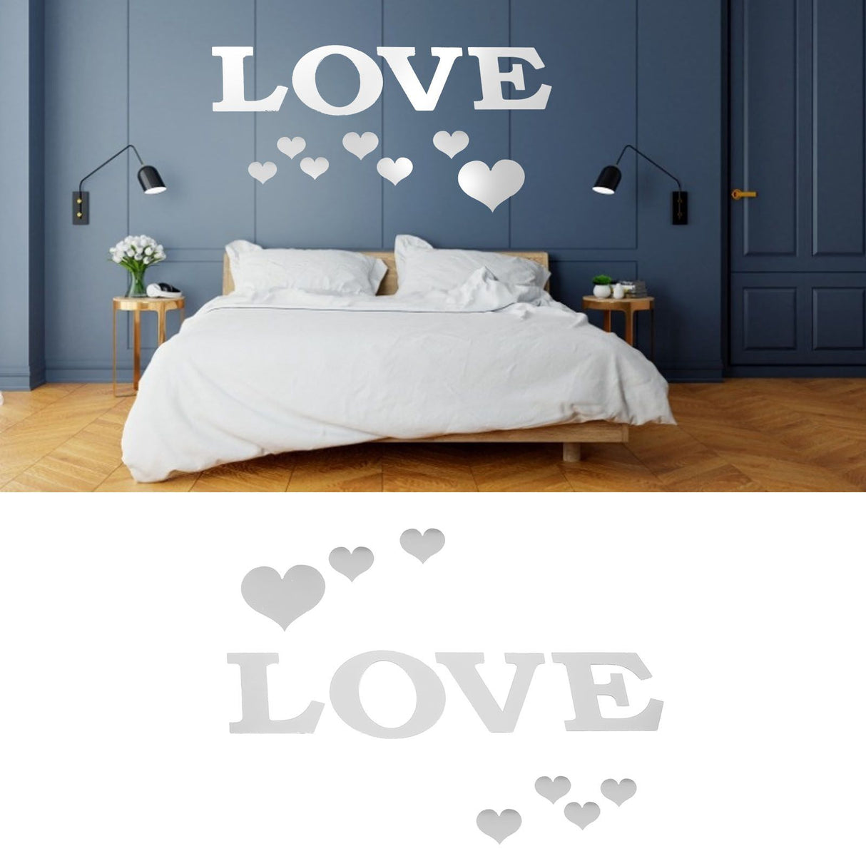 Mirror Wall Stickers Heart Shape DIY Wall Decal for Home Bedroom Living Room DecorSilver