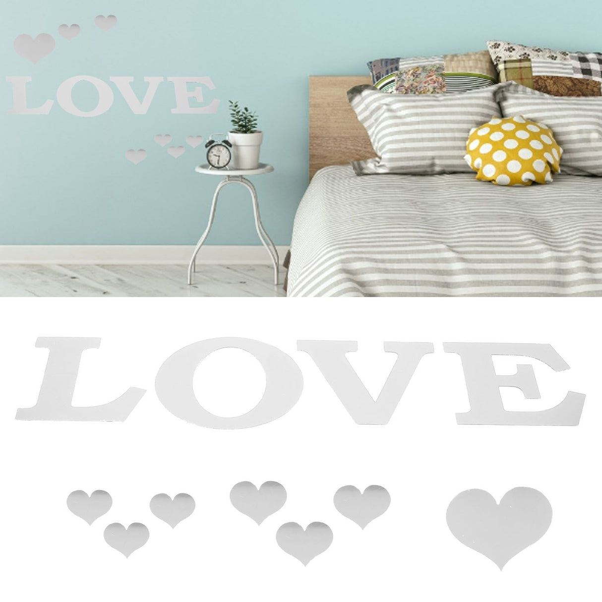 Mirror Wall Stickers Heart Shape DIY Wall Decal for Home Bedroom Living Room DecorSilver