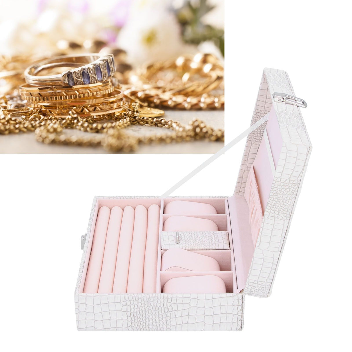 White Artificial Leather Multilayer Jewelry Box Portable Packaging Box for Collecting