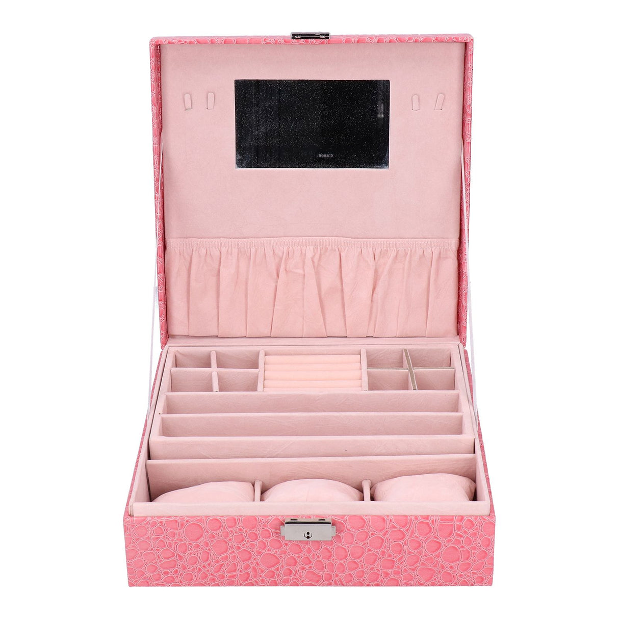 Pink Artificial Leather Jewelry Box Watch Jewelry Packaging Container Holder for Girls