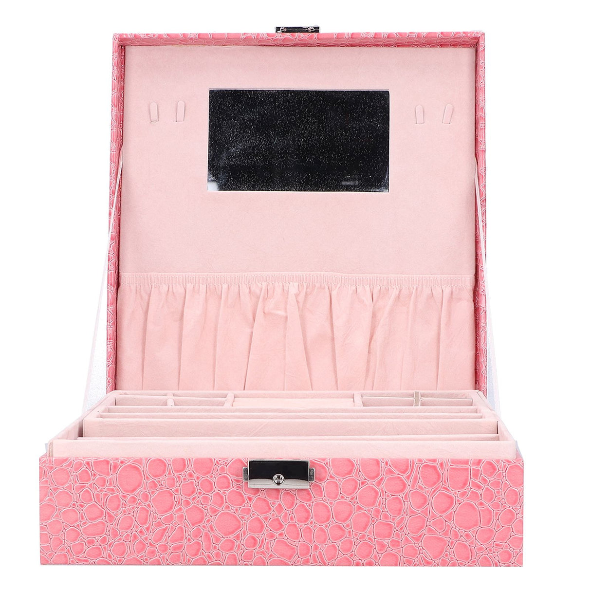 Pink Artificial Leather Jewelry Box Watch Jewelry Packaging Container Holder for Girls
