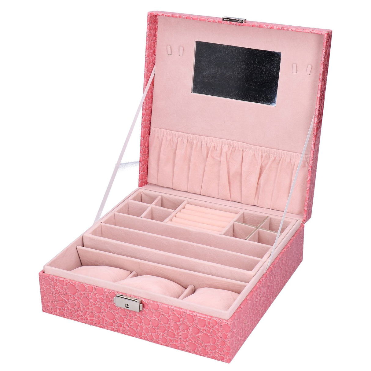Pink Artificial Leather Jewelry Box Watch Jewelry Packaging Container Holder for Girls