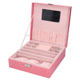 Pink Artificial Leather Jewelry Box Watch Jewelry Packaging Container Holder for Girls