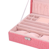 Pink Artificial Leather Jewelry Box Watch Jewelry Packaging Container Holder for Girls