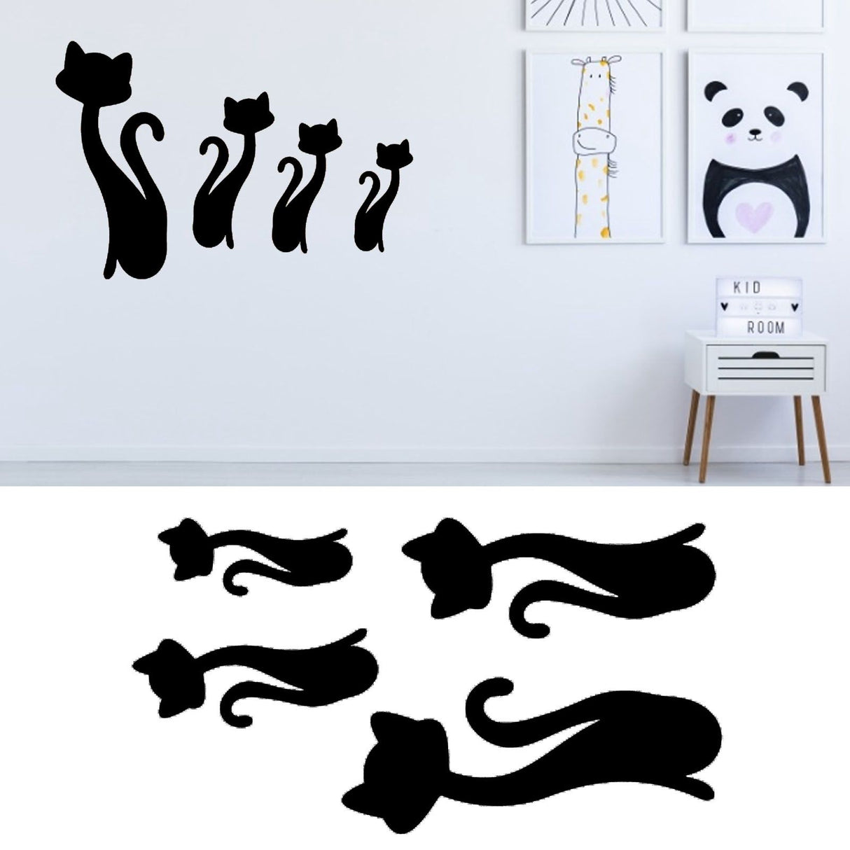 Cat Shape Mirror Wall Stickers Home Living Room Bedroom DIY Wall Art DecorationsBlack