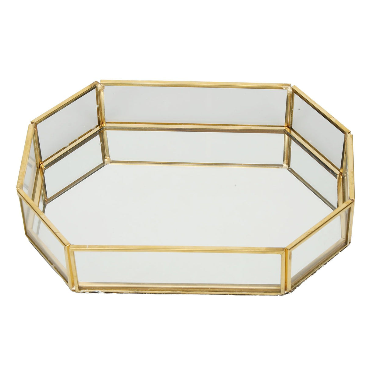 Octagonal Storage Box Mini Gold Geometry Jewelry Necklace Dessert Basket with Flannel 20x14x4cm