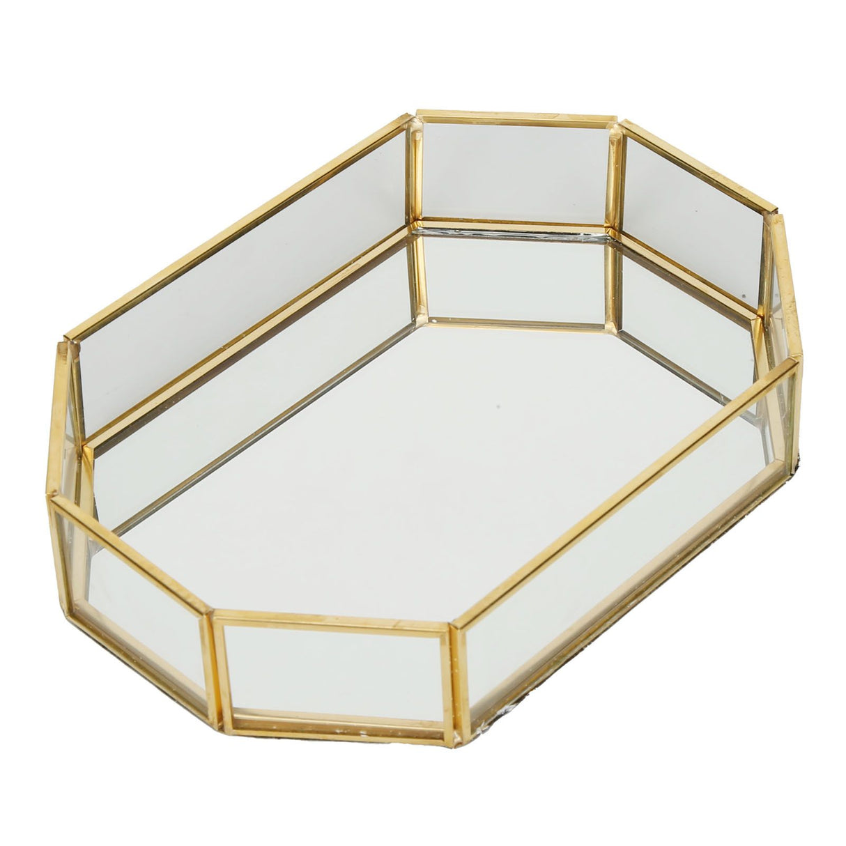 Octagonal Storage Box Mini Gold Geometry Jewelry Necklace Dessert Basket with Flannel 20x14x4cm