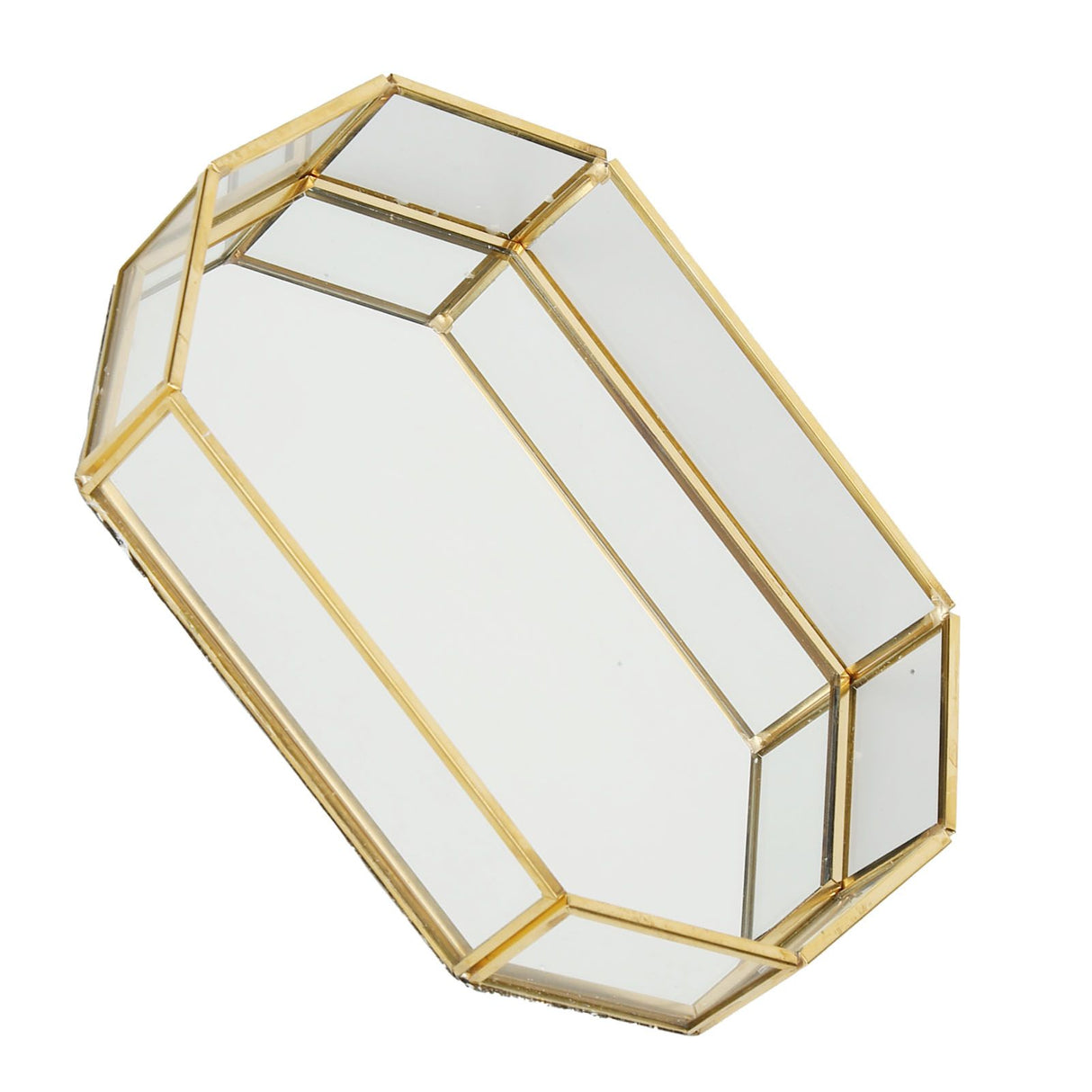 Octagonal Storage Box Mini Gold Geometry Jewelry Necklace Dessert Basket with Flannel 20x14x4cm