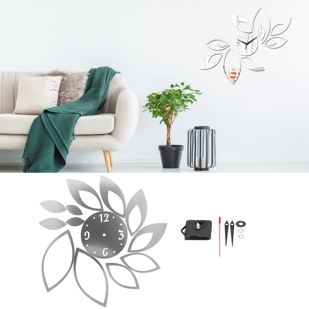 DIY Mirror Wall Clock Stickers Modern Decor for Home Living Room Background StickerSilver