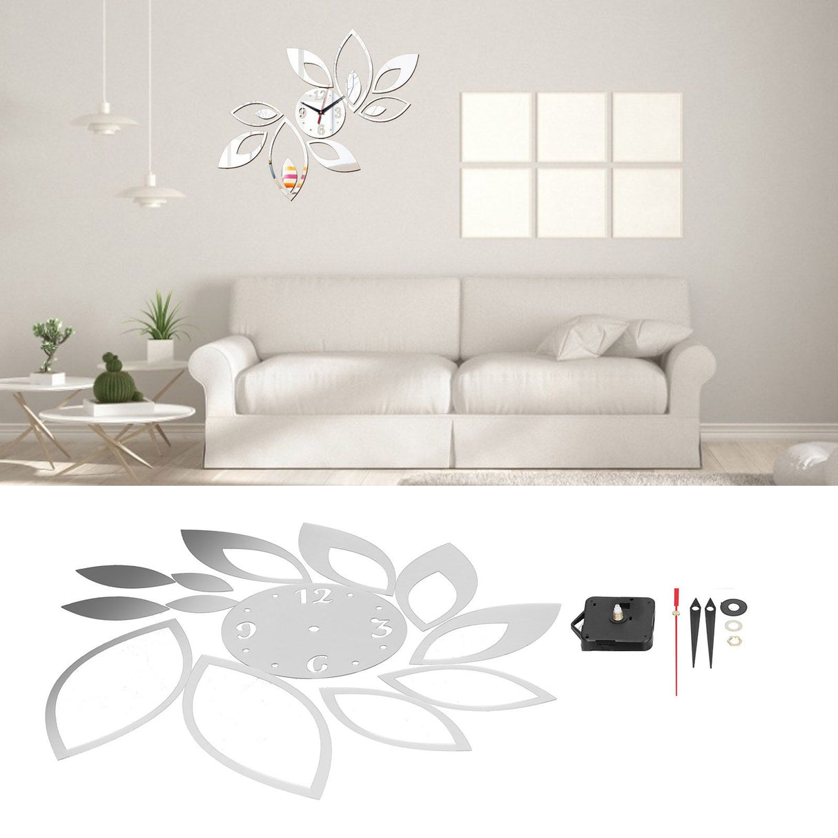 DIY Mirror Wall Clock Stickers Modern Decor for Home Living Room Background StickerSilver