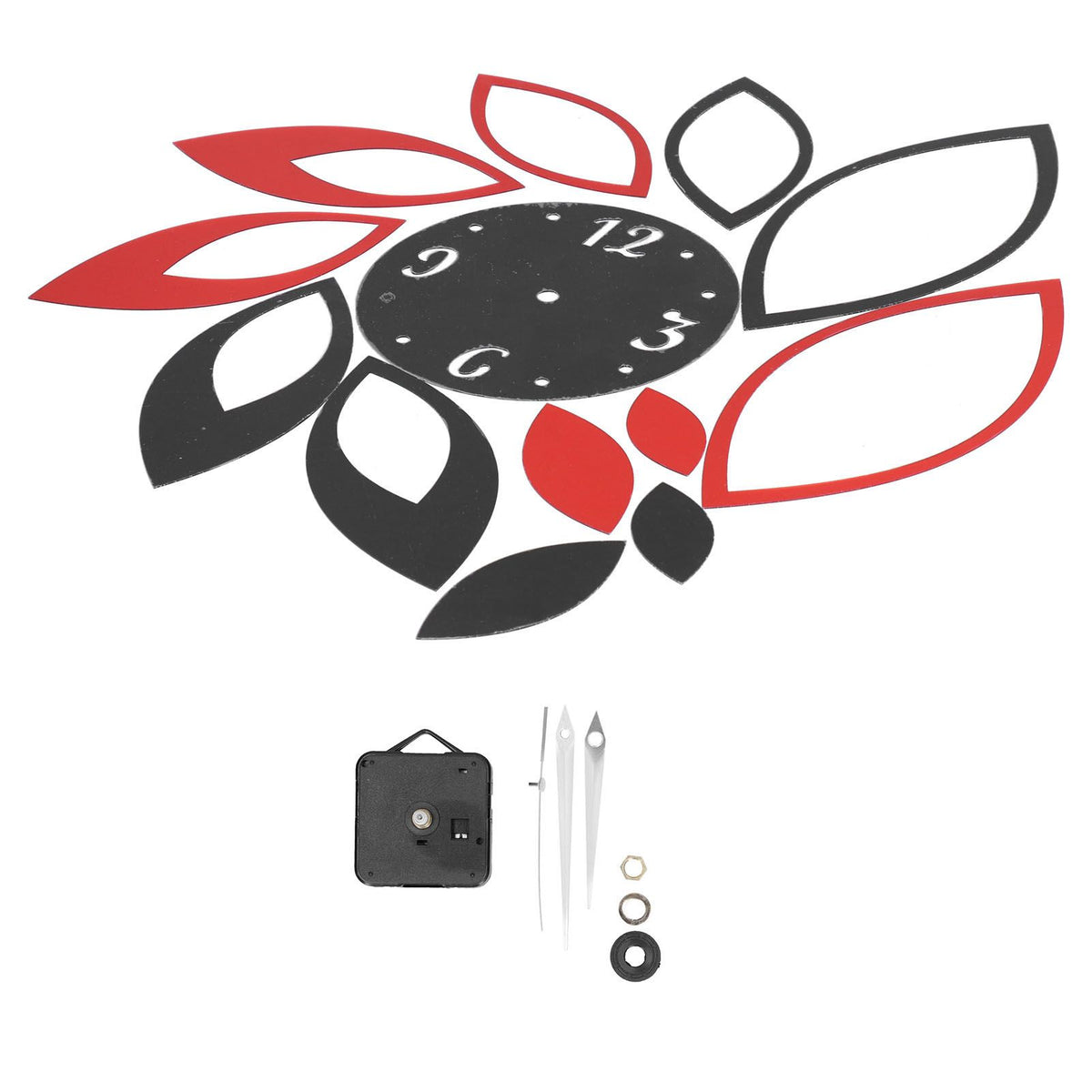 DIY Mirror Wall Clock Stickers Modern Decor for Home Living Room Background Sticker(Noir rouge )