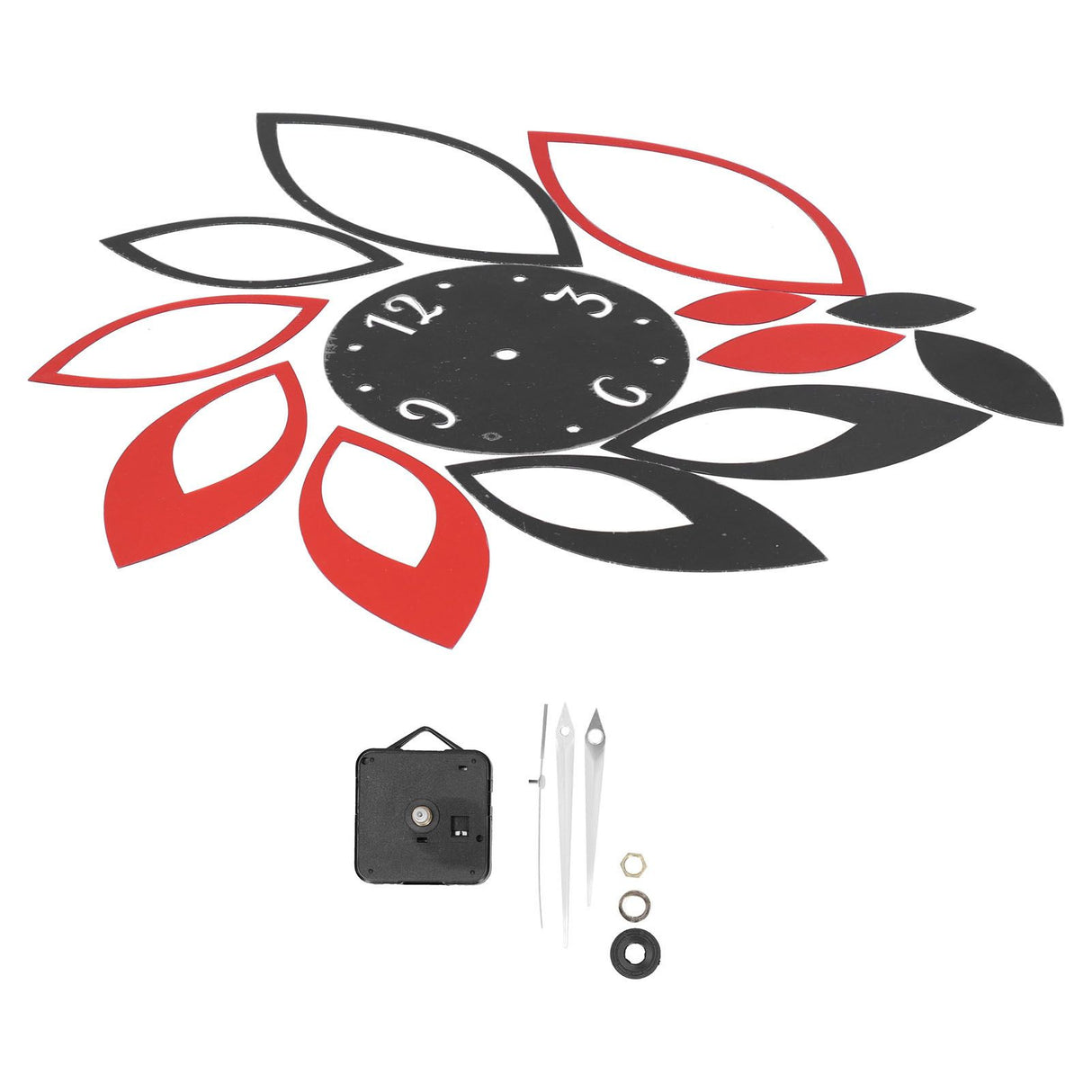 DIY Mirror Wall Clock Stickers Modern Decor for Home Living Room Background Sticker(Noir rouge )