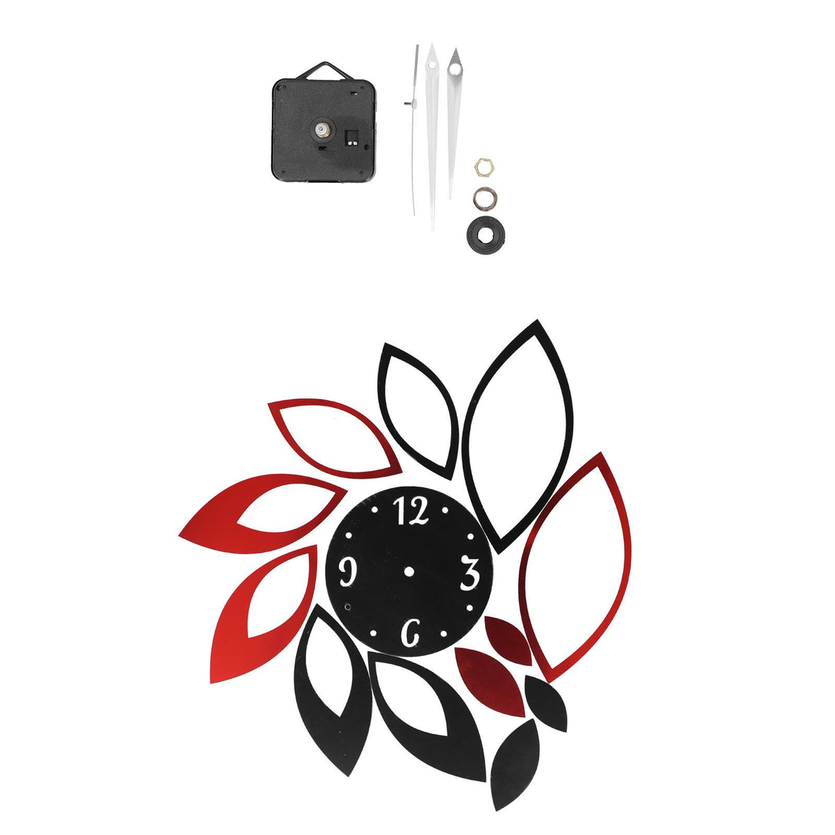 DIY Mirror Wall Clock Stickers Modern Decor for Home Living Room Background Sticker(Noir rouge )