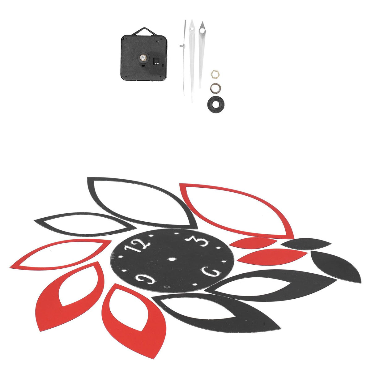 DIY Mirror Wall Clock Stickers Modern Decor for Home Living Room Background Sticker(Noir rouge )
