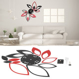 DIY Mirror Wall Clock Stickers Modern Decor for Home Living Room Background Sticker(Noir rouge )