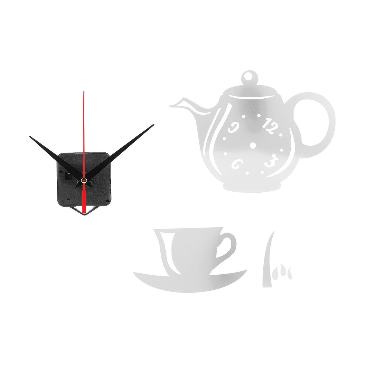 DIY Wall Clock Mirror Surface Sticker TeapotShaped Decals for Living Room Bedroom(Silver )