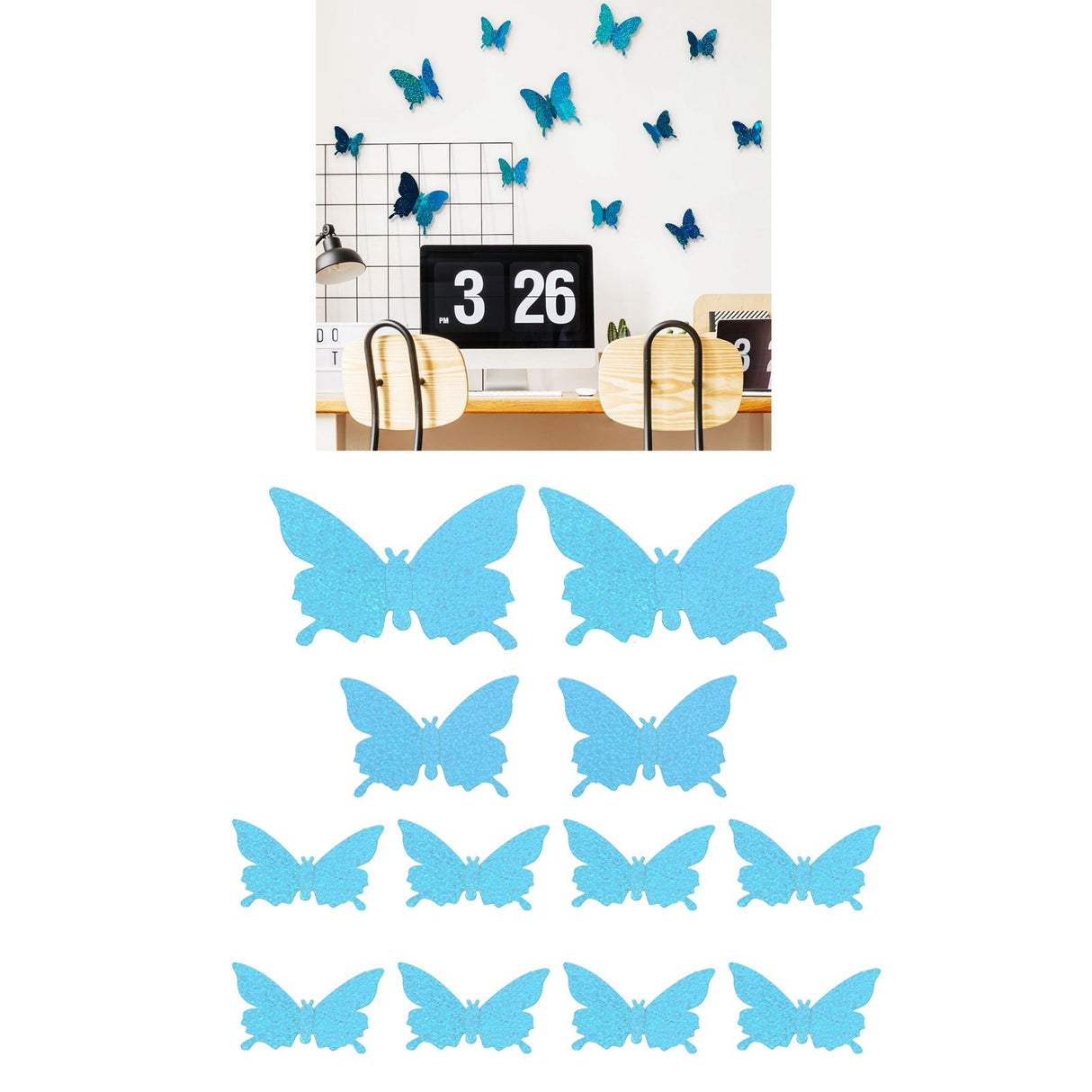 12Pcs/Set 3‑Dimensional Sticker Simulation Flash Wallpaper Living Room Wedding Wall Art for HomeShiny Blue