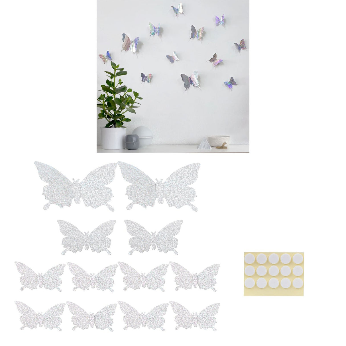 12Pcs/Set 3‑Dimensional Sticker Simulation Flash Wallpaper Living Room Wedding Wall Art for HomeShiny Silver