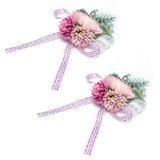 2Pcs Wedding Bridal Corsage Bridesmaid Wrist Flower for Wedding Party AnniversaryPink - Front View