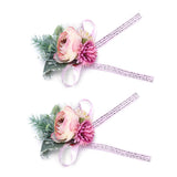 2Pcs Wedding Bridal Corsage Bridesmaid Wrist Flower for Wedding Party AnniversaryPink - Top-Down View