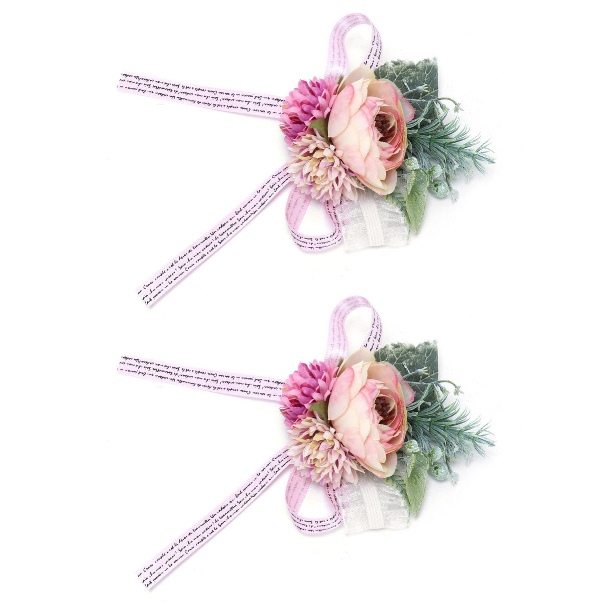 2Pcs Wedding Bridal Corsage Bridesmaid Wrist Flower for Wedding Party AnniversaryPink