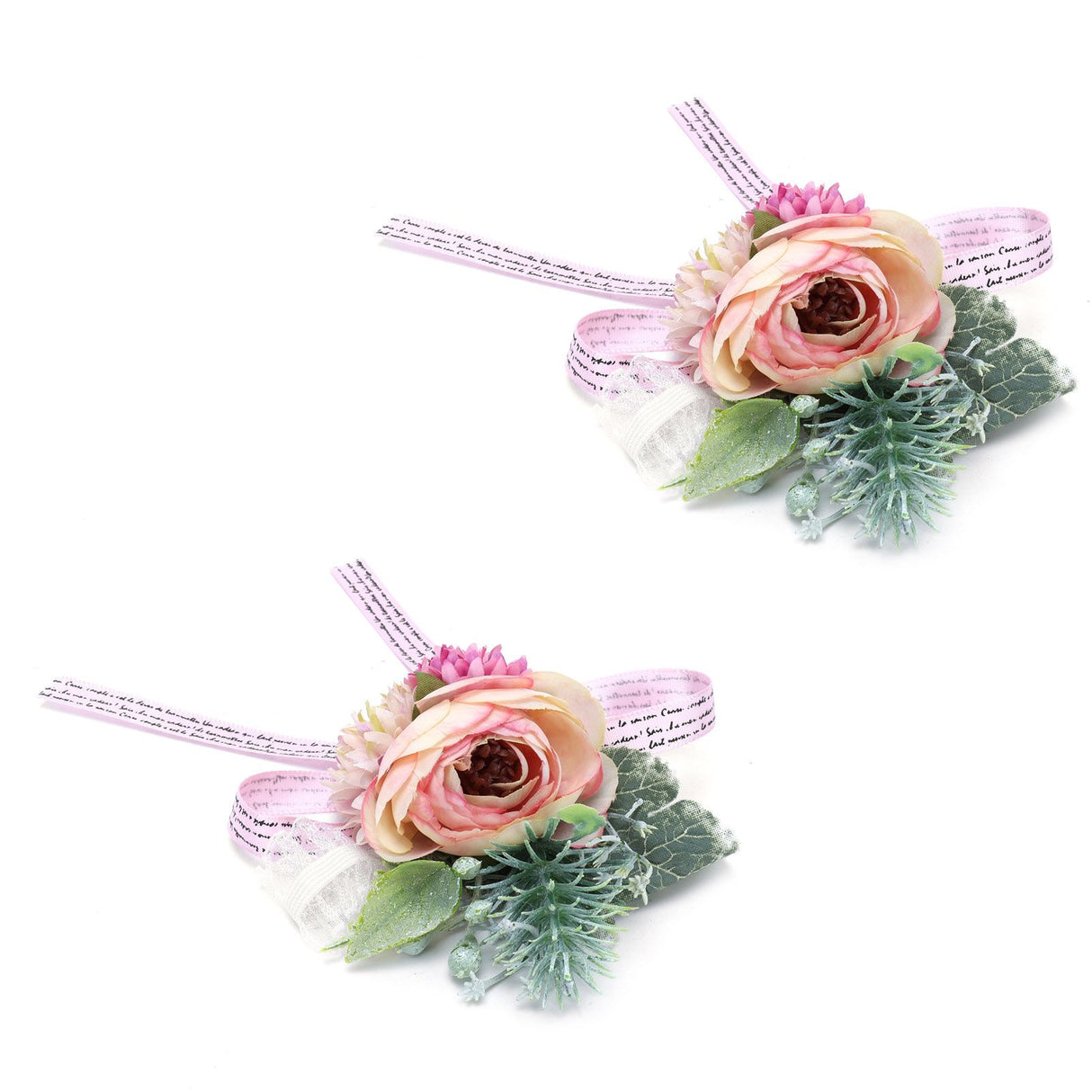 2Pcs Wedding Bridal Corsage Bridesmaid Wrist Flower for Wedding Party AnniversaryPink