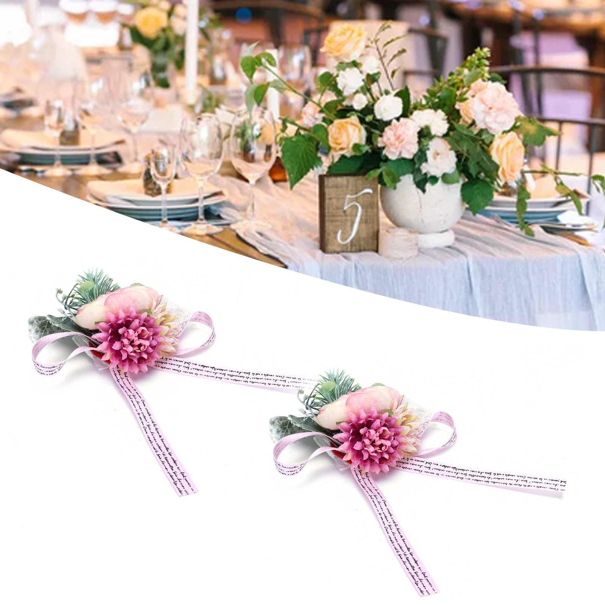 2Pcs Wedding Bridal Corsage Bridesmaid Wrist Flower for Wedding Party AnniversaryPink