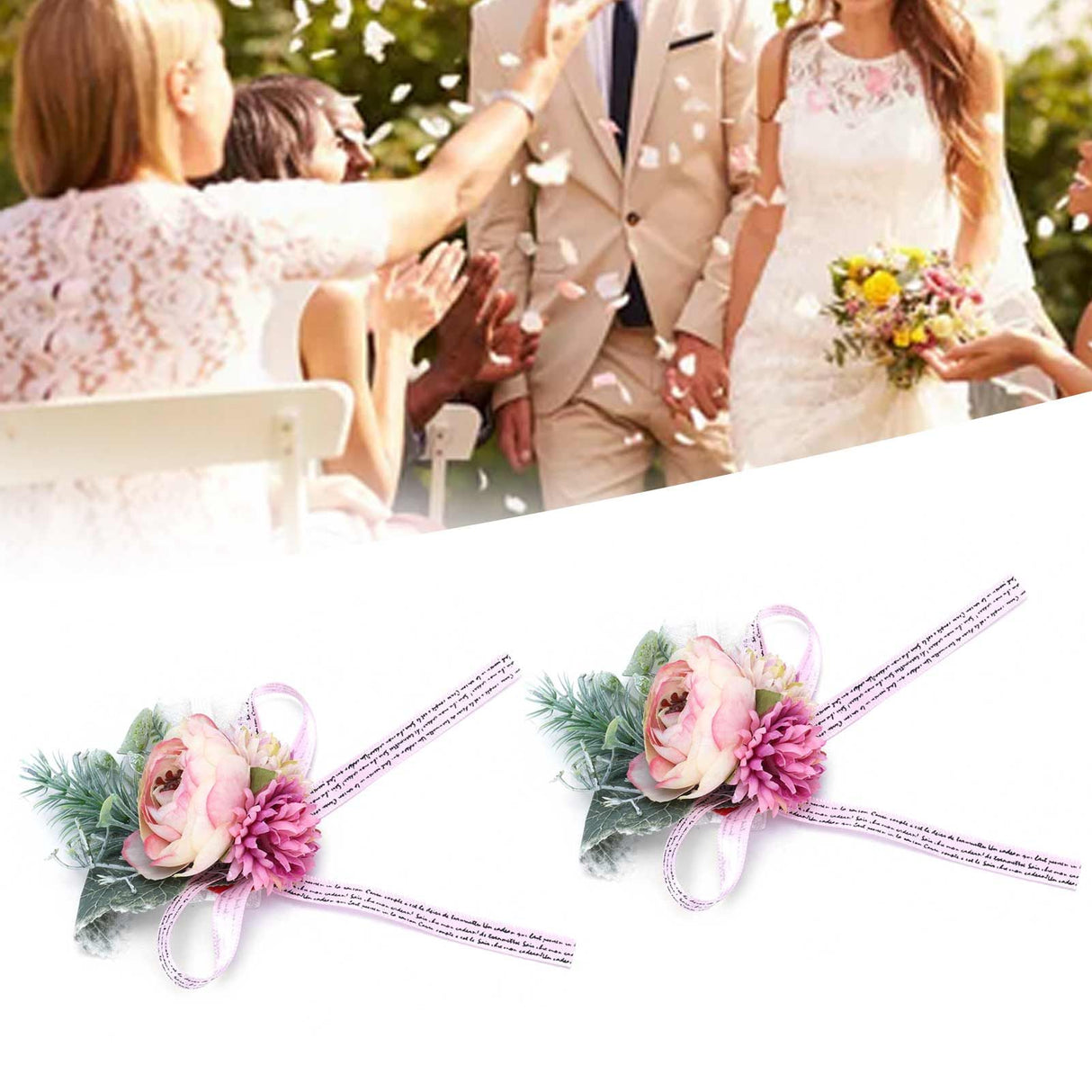 2Pcs Wedding Bridal Corsage Bridesmaid Wrist Flower for Wedding Party AnniversaryPink