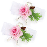 2Pcs Bridesmaid Silk Wrist Flower Bridal Corsage Wedding Ceremony Decoration SupplyPink - Side View