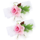 2Pcs Bridesmaid Silk Wrist Flower Bridal Corsage Wedding Ceremony Decoration SupplyPink