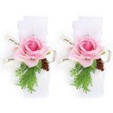 2Pcs Bridesmaid Silk Wrist Flower Bridal Corsage Wedding Ceremony Decoration SupplyPink - 45-Degree Angle