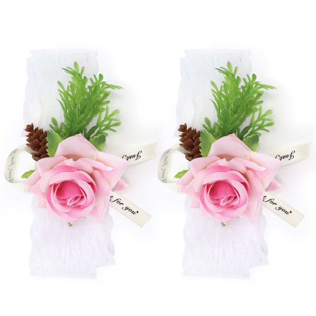 2Pcs Bridesmaid Silk Wrist Flower Bridal Corsage Wedding Ceremony Decoration SupplyPink