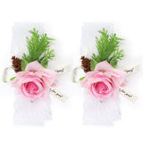 2Pcs Bridesmaid Silk Wrist Flower Bridal Corsage Wedding Ceremony Decoration SupplyPink