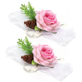2Pcs Bridesmaid Silk Wrist Flower Bridal Corsage Wedding Ceremony Decoration SupplyPink - Extra Image