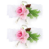 2Pcs Bridesmaid Silk Wrist Flower Bridal Corsage Wedding Ceremony Decoration SupplyPink